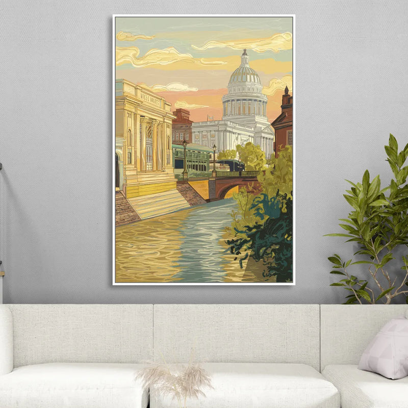 Richmond Urban Landmarks Living Room - White Canvas Wall Art