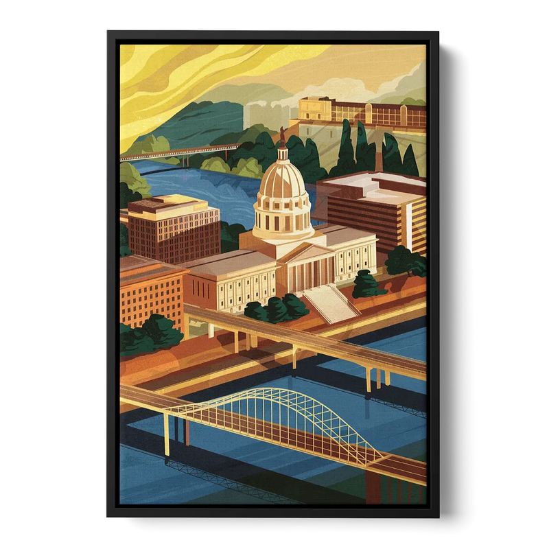 Richmond Virginia Capitals Front - Black Canvas Wall Art