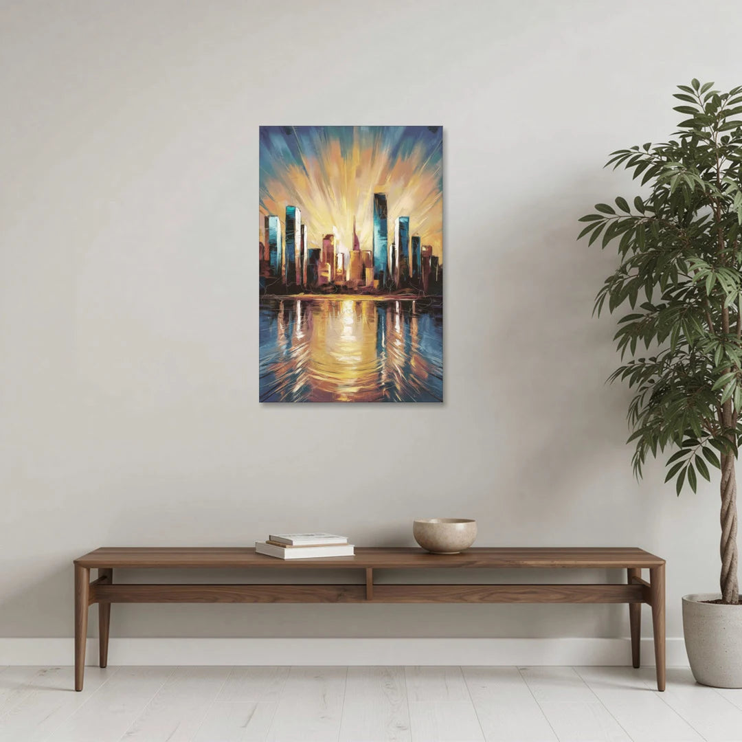 Riverside Sunset Over the City - Canvas Wall Art - Coffee Table - 24x36