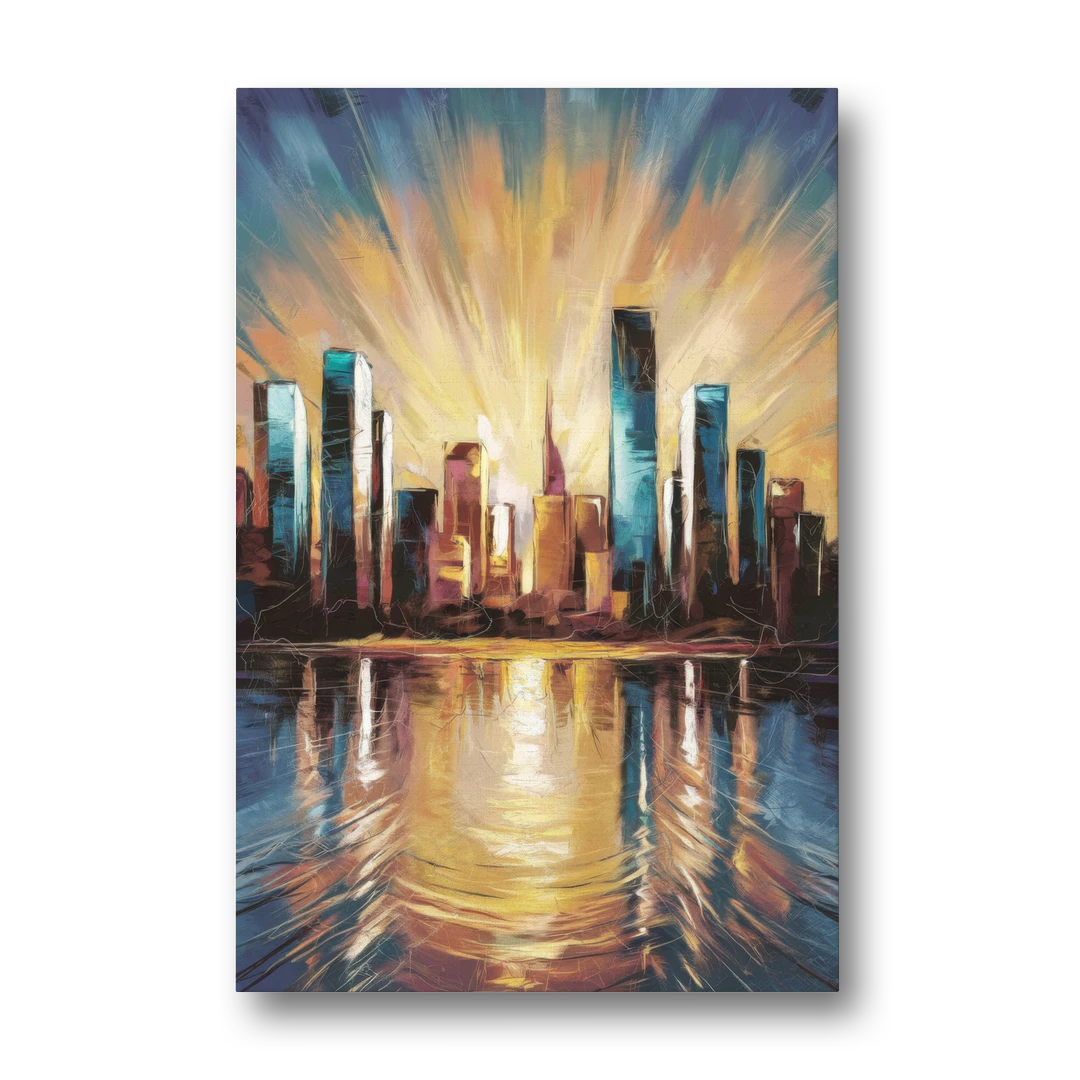Riverside Sunset Over the City - Canvas Wall Art - Front