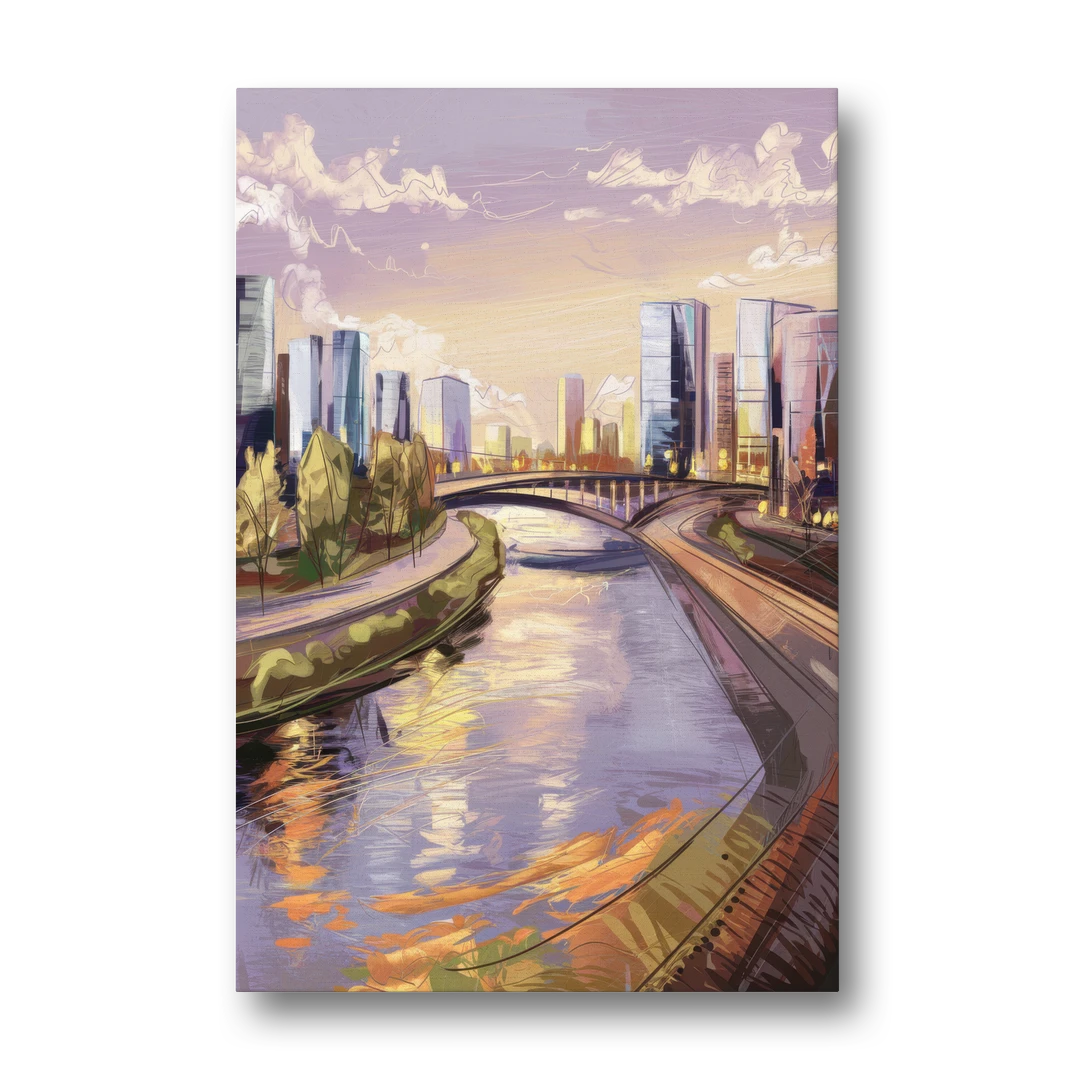 Riverside Urban Landscape - Canvas Wall Art - Front