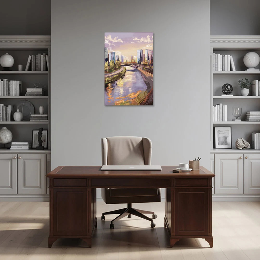 Riverside Urban Landscape - Canvas Wall Art - Office - 24x36