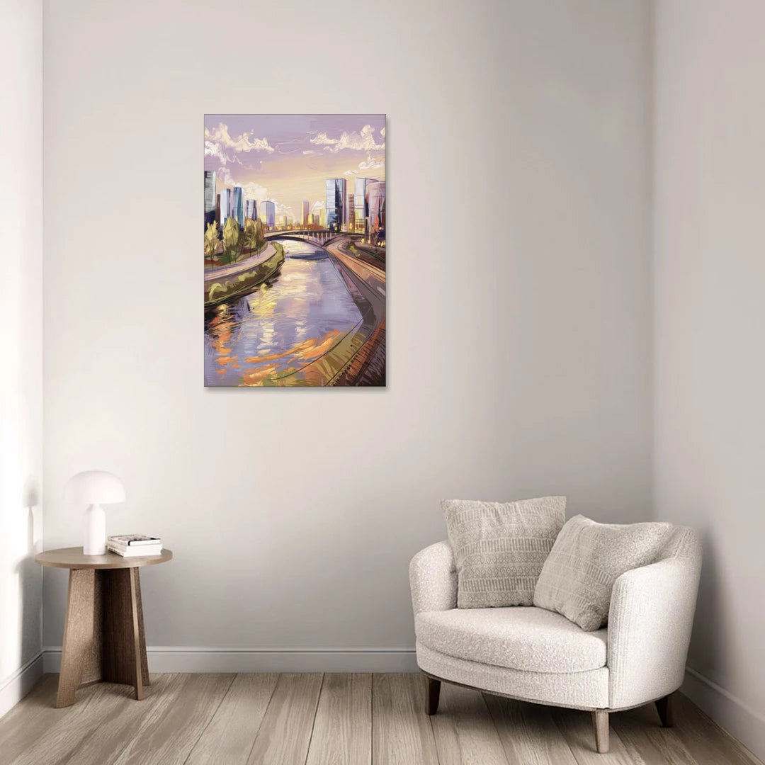 Riverside Urban Landscape - Canvas Wall Art - Sofa - 24x36