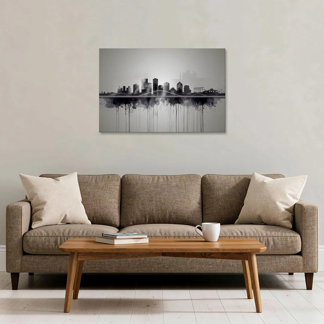 Rochester Cityscape Reflection - Canvas Wall Art - Sofa - 36x24