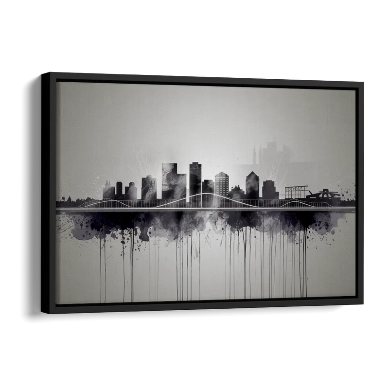 Rochester Cityscape Reflection Side - Black Canvas Wall Art