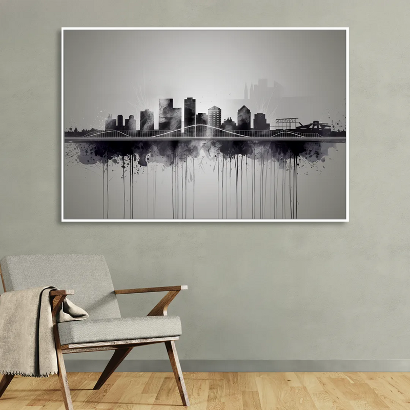 Rochester Cityscape Reflection Living Room - White Canvas Wall Art