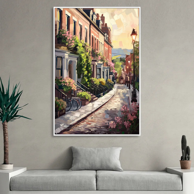 Rochester Cobblestone Streets Living Room - White Canvas Wall Art