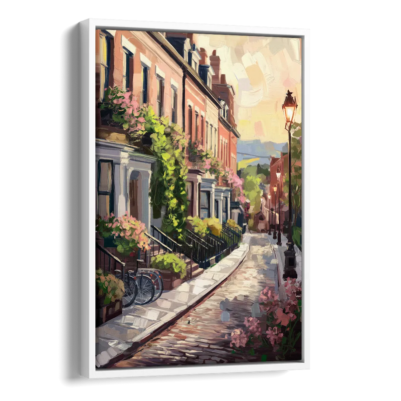 Rochester Cobblestone Streets Side - White Canvas Wall Art
