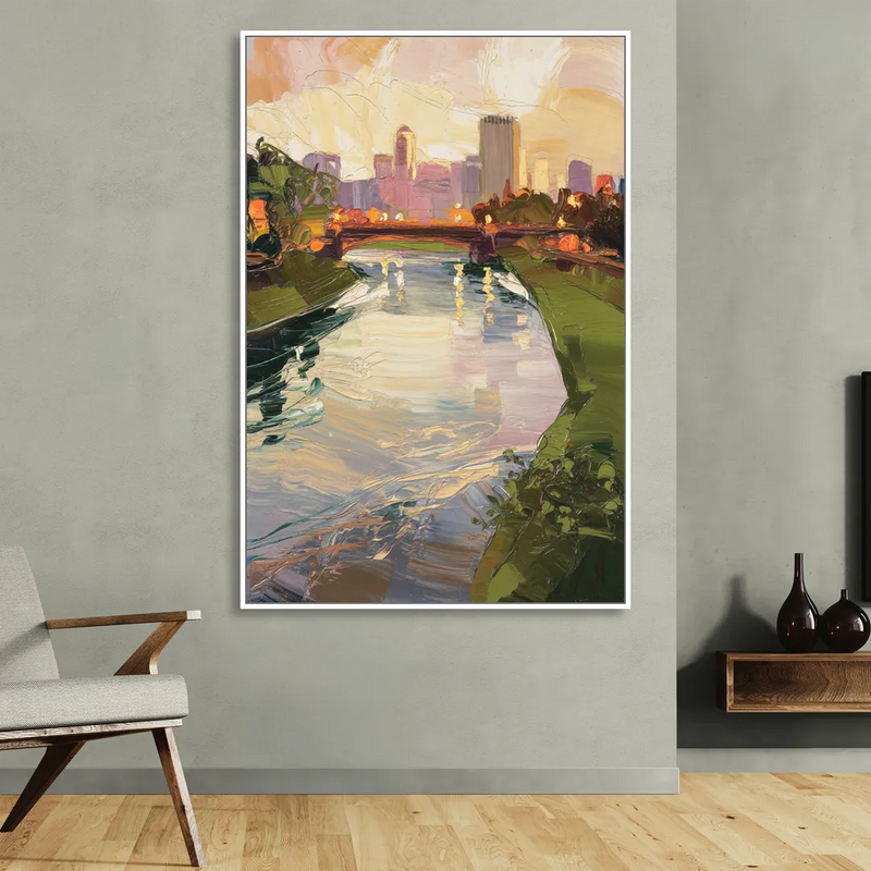 Rochester Genesee River View Sitting Room - White Canvas Wall Art