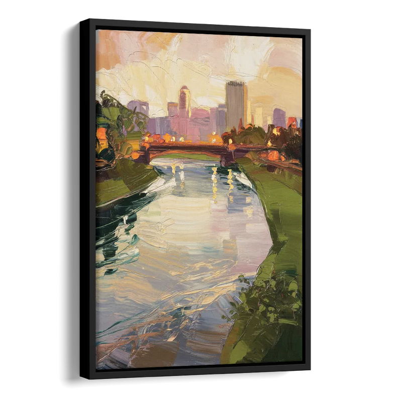 Rochester Genesee River View Side - Black Canvas Wall Art