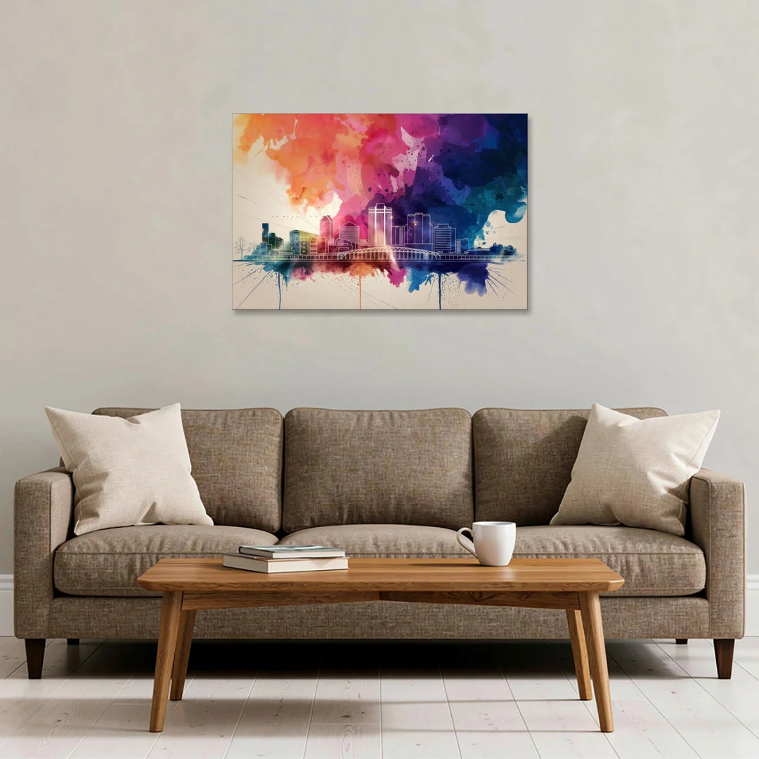 Rochester Skyline At Sunset - Canvas Wall Art - Sofa - 36x24
