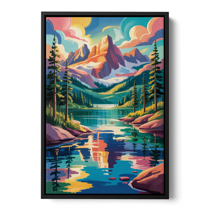 Rocky Mountain Serenity Front - Black Canvas Wall Art