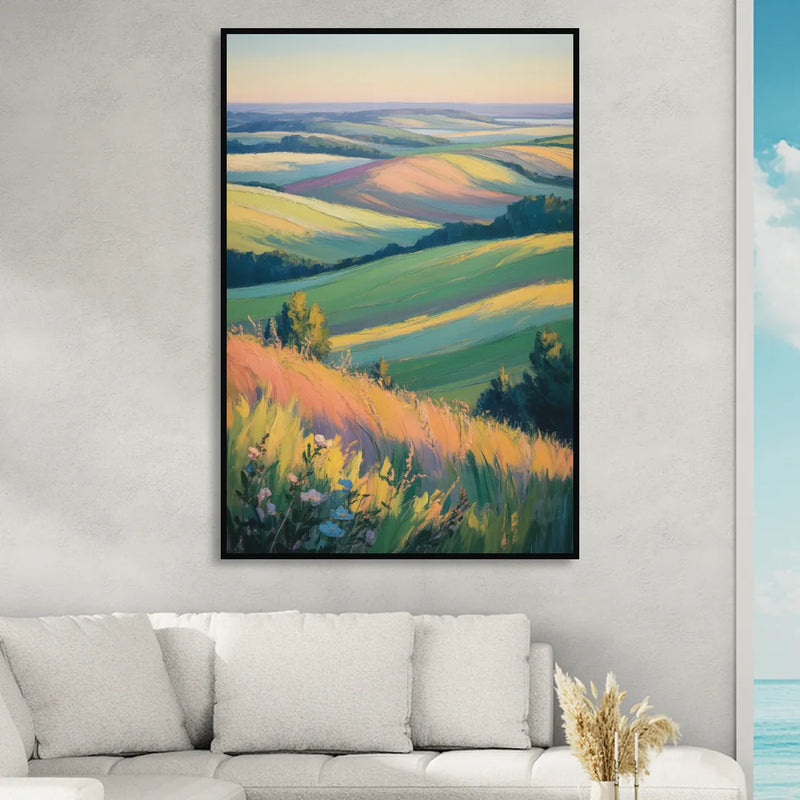 Rolling Hills of PEI Sitting Room - Black Canvas Wall Art