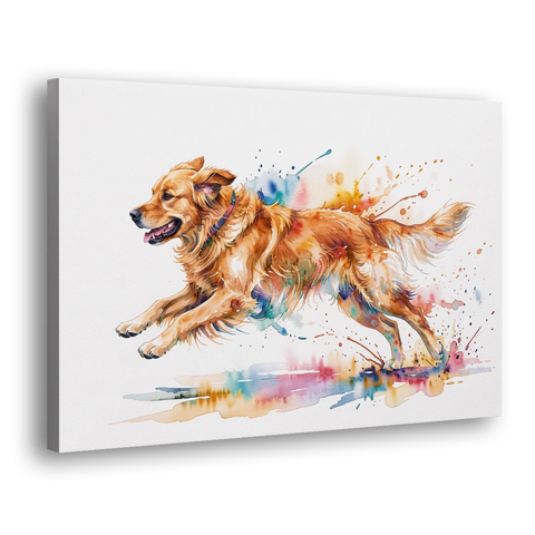 Running Golden Retriever Watercolor - Canvas Wall Art