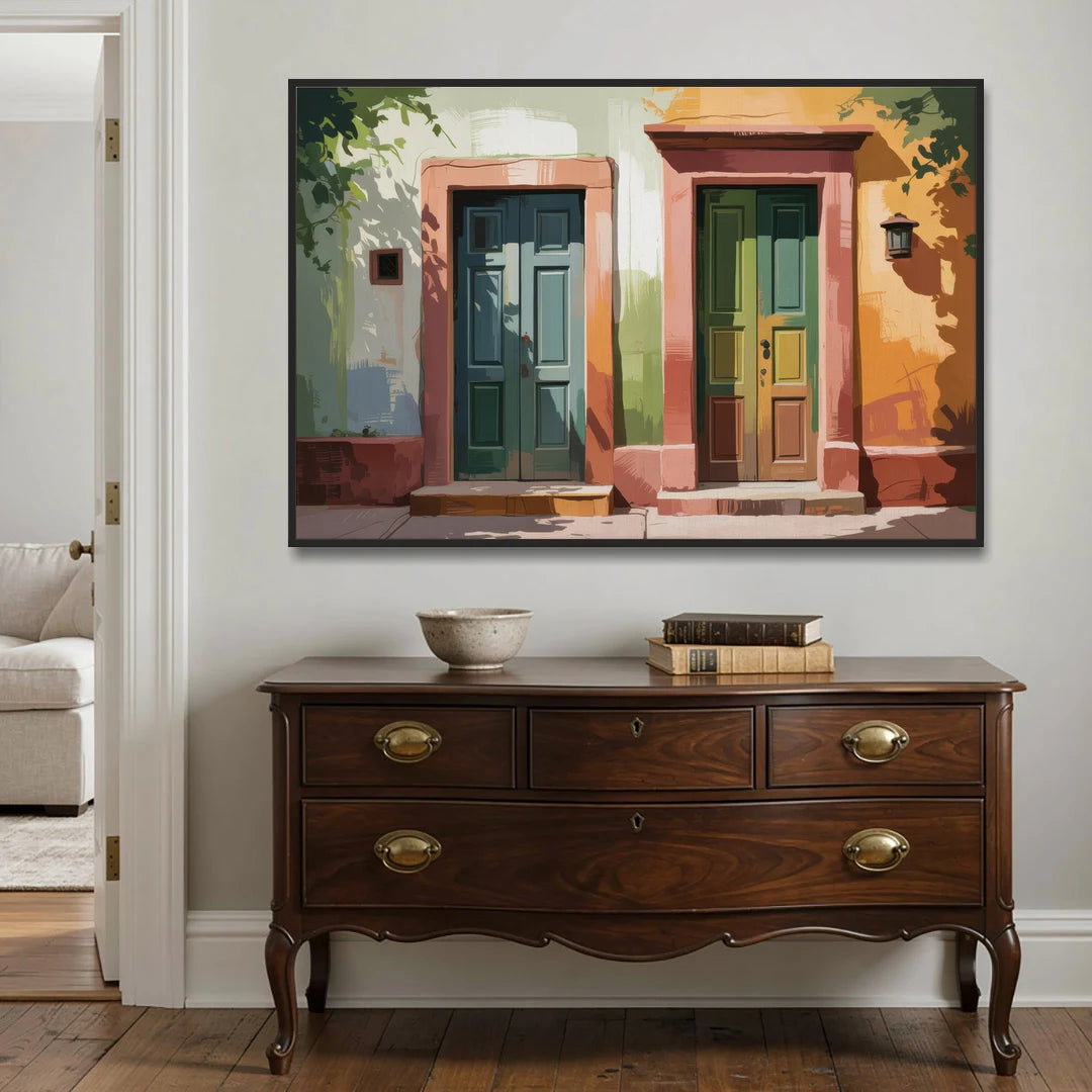 Rustic Colonial Doors - Black Framed Canvas Wall Art - Coffee Table - 60x40