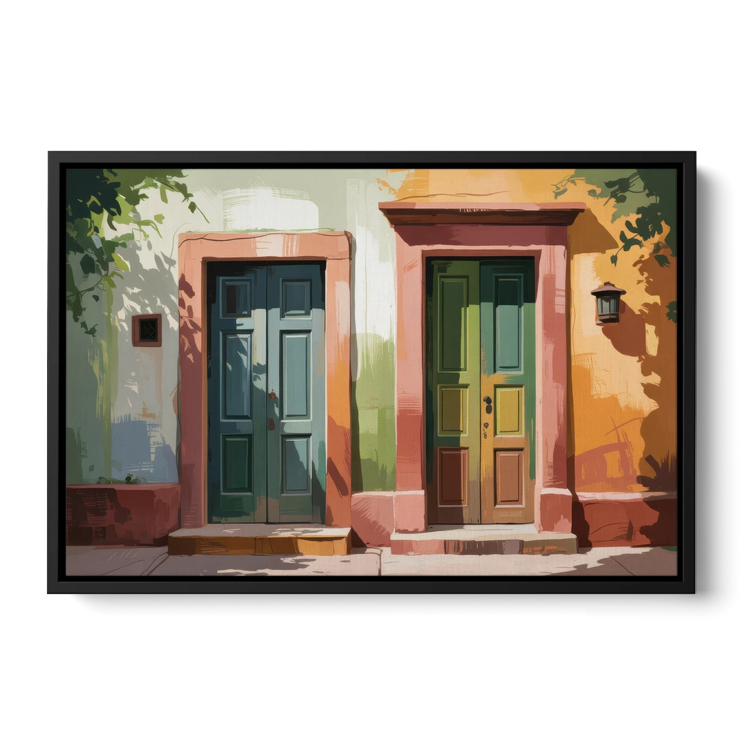 Rustic Colonial Doors - Black Framed Canvas Wall Art - Front