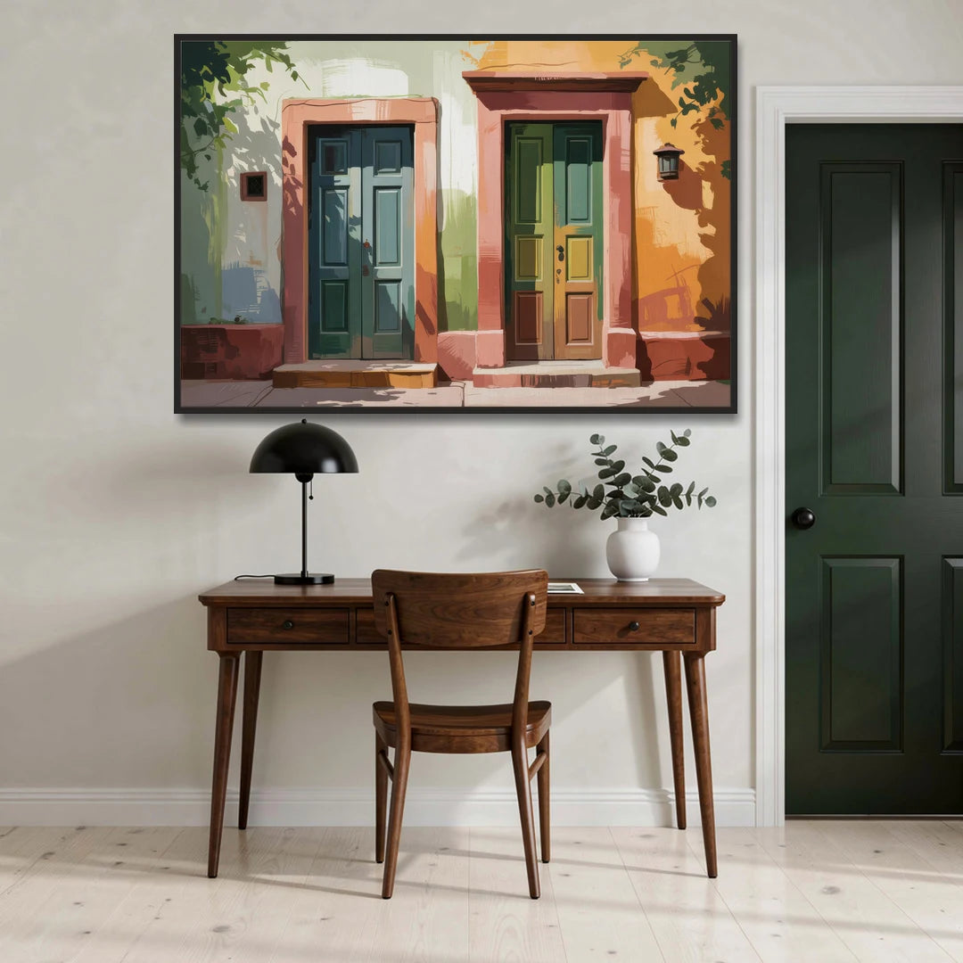 Rustic Colonial Doors - Black Framed Canvas Wall Art - Office - 60x40