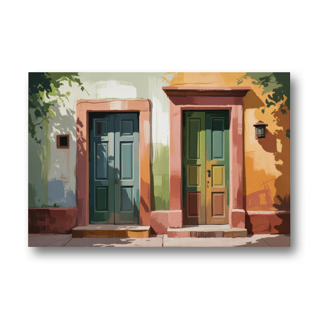 Rustic Colonial Doors - Canvas Wall Art - Front