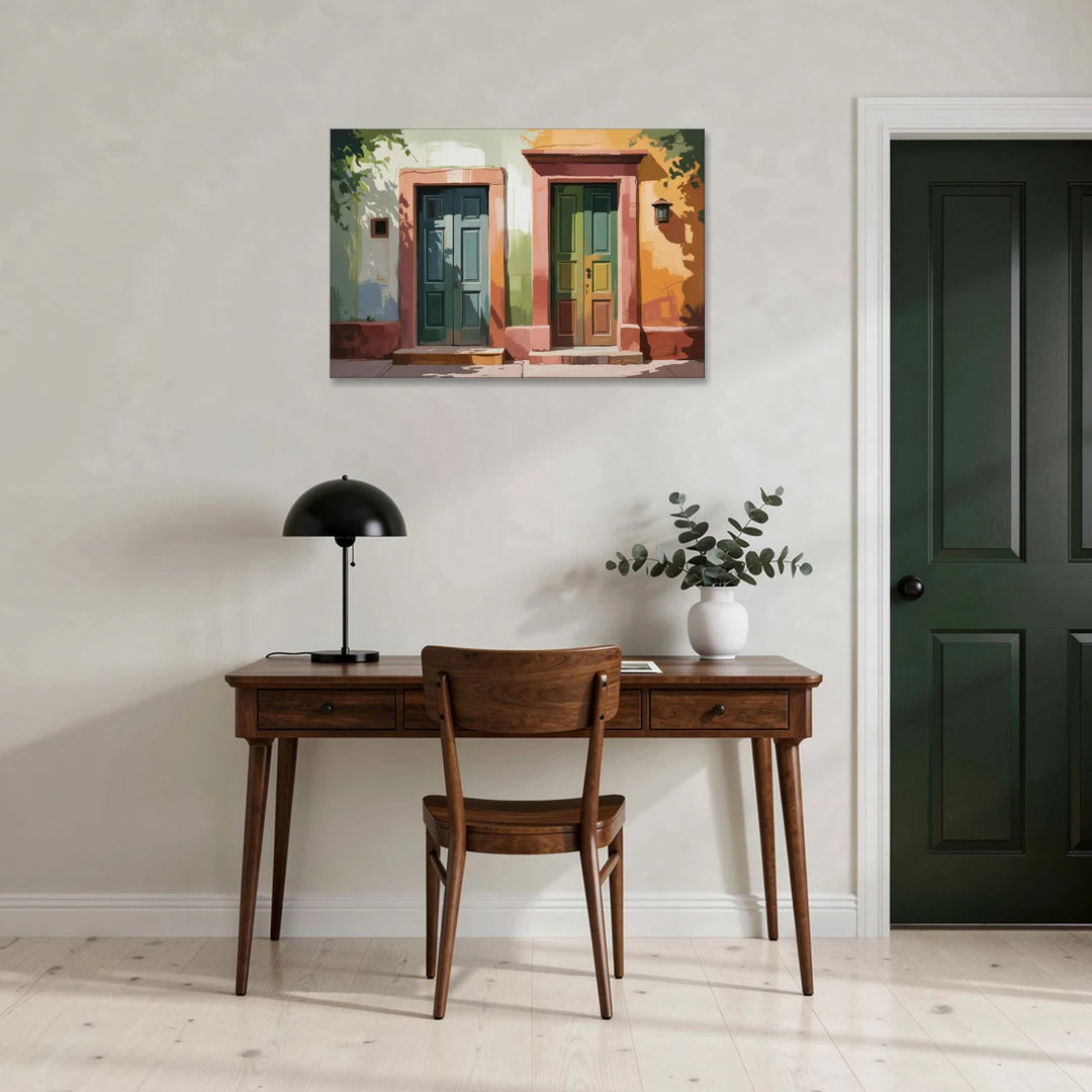 Rustic Colonial Doors - Canvas Wall Art - Office - 36x24