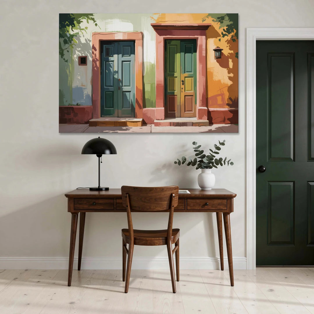 Rustic Colonial Doors - Canvas Wall Art - Office - 60x40