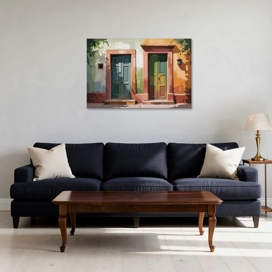 Rustic Colonial Doors - Canvas Wall Art - Sofa - 36x24