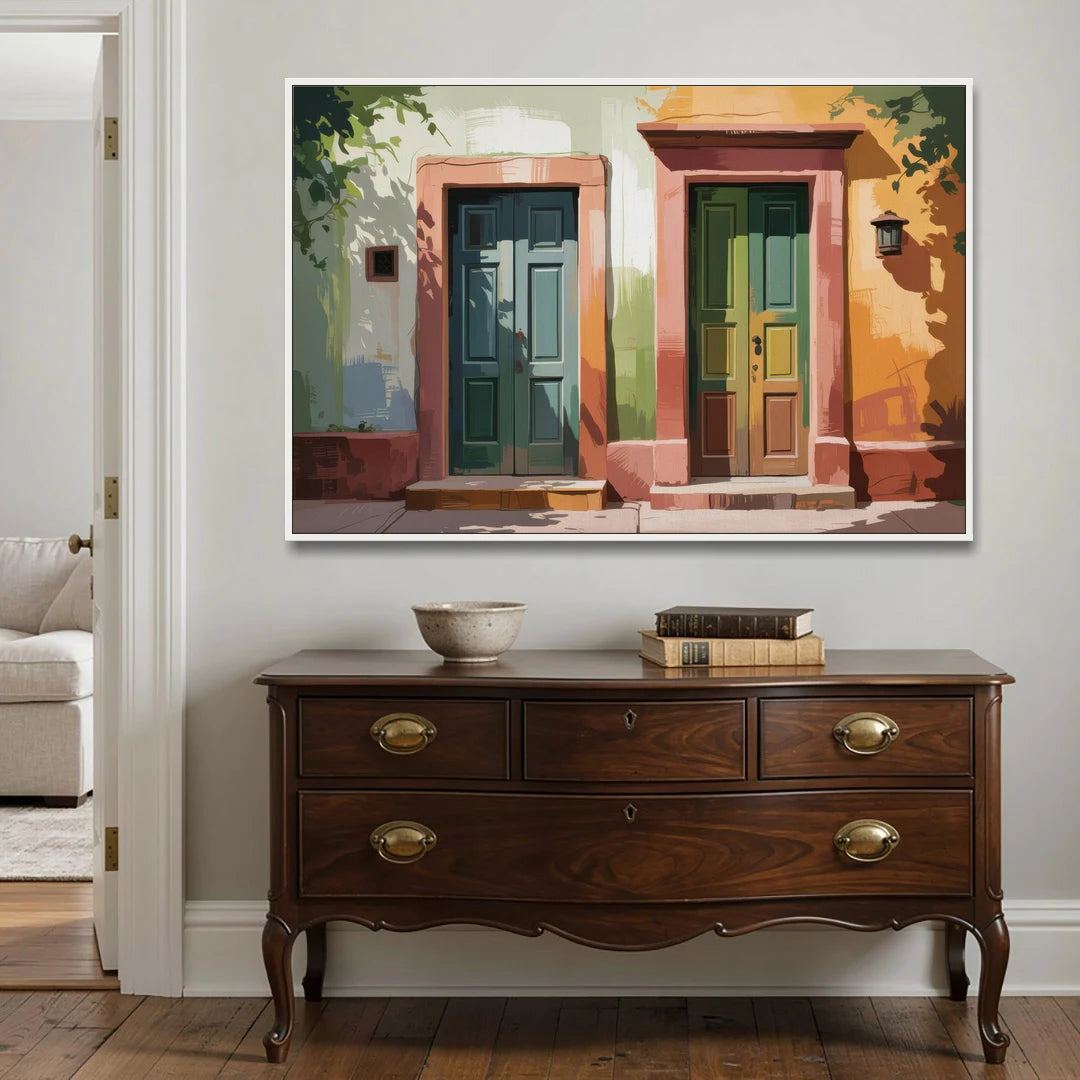 Rustic Colonial Doors - White Framed Canvas Wall Art - Coffee Table - 60x40