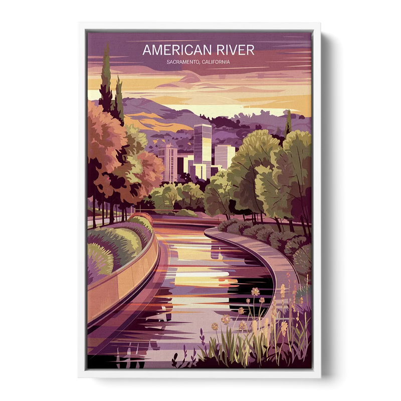 Sacramento American River Scene Front - White Canvas Wall Art