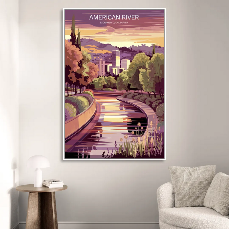 Sacramento American River Scene Living Room - White Canvas Wall Art