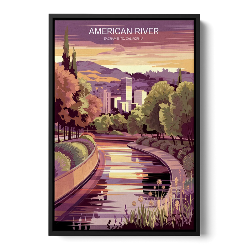Sacramento American River Scene Front - Black Canvas Wall Art