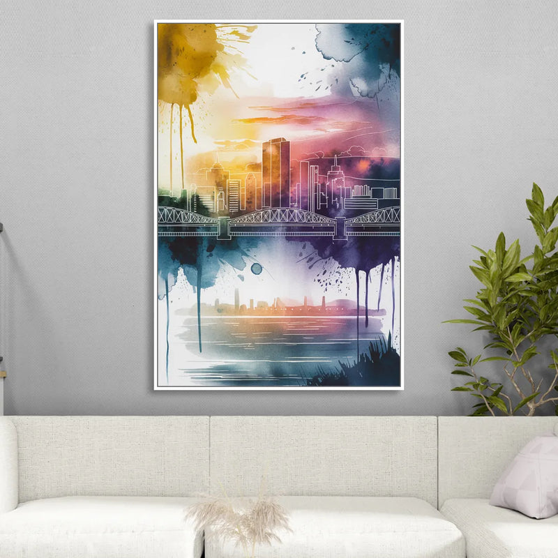 Sacramento Skyline Sunset Living Room - White Canvas Wall Art