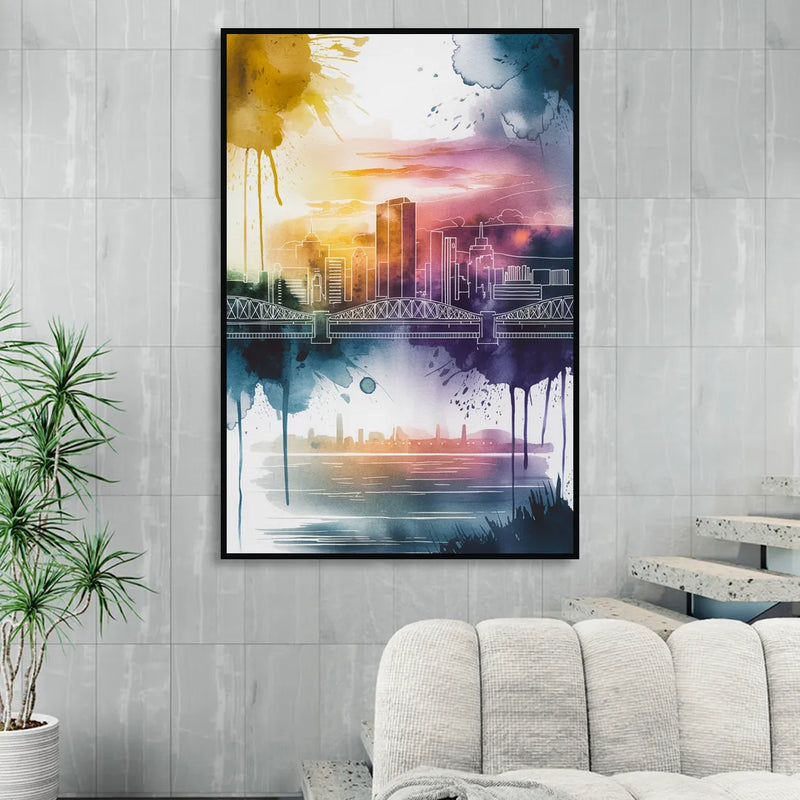 Sacramento Skyline Sunset Living Room - Black Canvas Wall Art