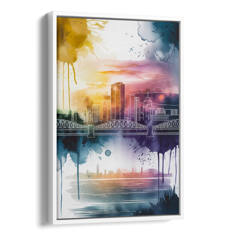 Sacramento Skyline Sunset Side - White Canvas Wall Art