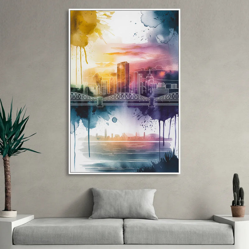 Sacramento Skyline Sunset Sitting Room - White Canvas Wall Art