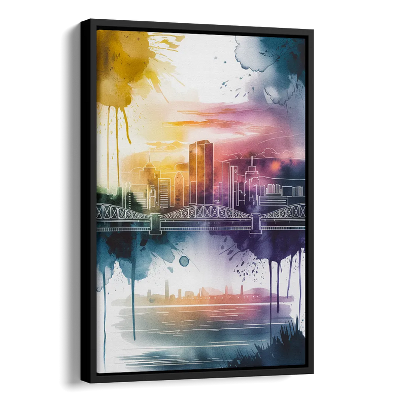 Sacramento Skyline Sunset Side - Black Canvas Wall Art