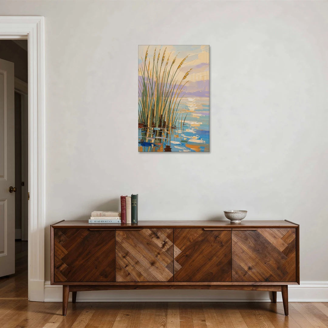 Sage and Ochre Reeds on Still Water - Canvas Wall Art - Coffee Table - 24x36