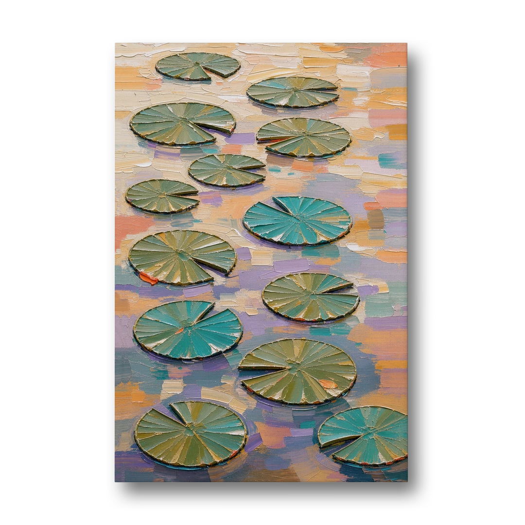 Sage and Teal Lily Pads on Peach Water - Canvas Wall Art - Front