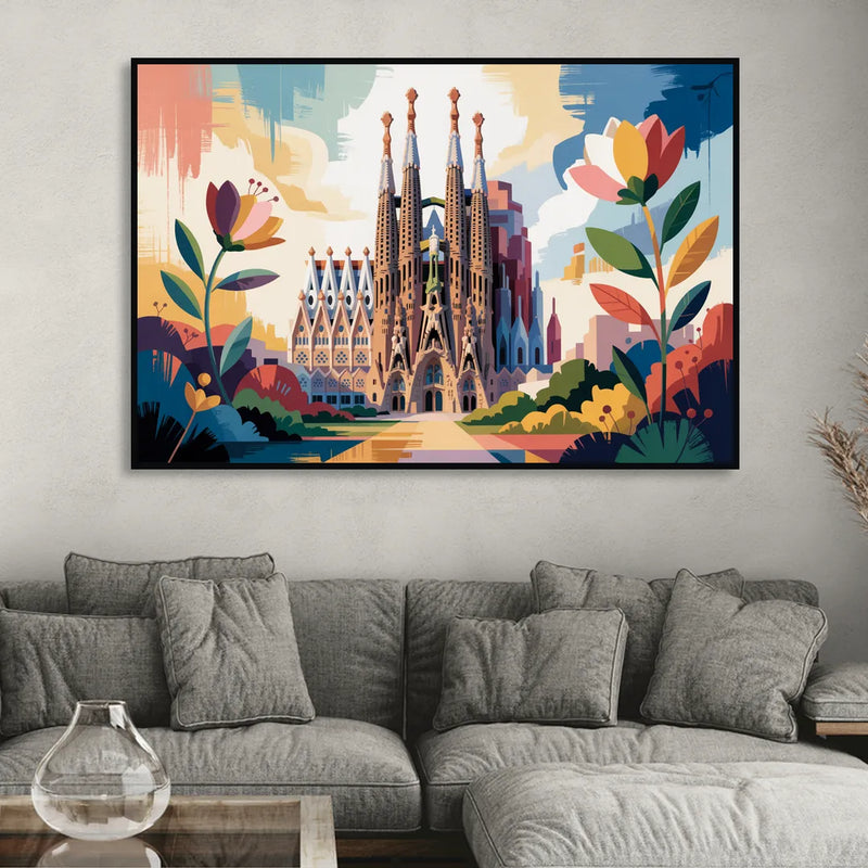 Sagrada Familia Splendor Sitting Room - Black Canvas Wall Art