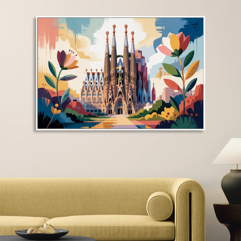 Sagrada Familia Splendor Sitting Room - White Canvas Wall Art