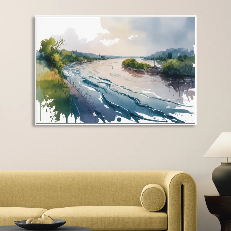 Saint Lawrence River View Sitting Room - White Canvas Wall Art