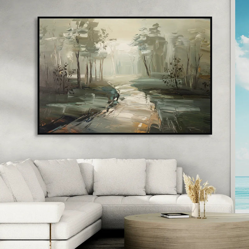 Salem Foggy Morning Living Room - Black Canvas Wall Art