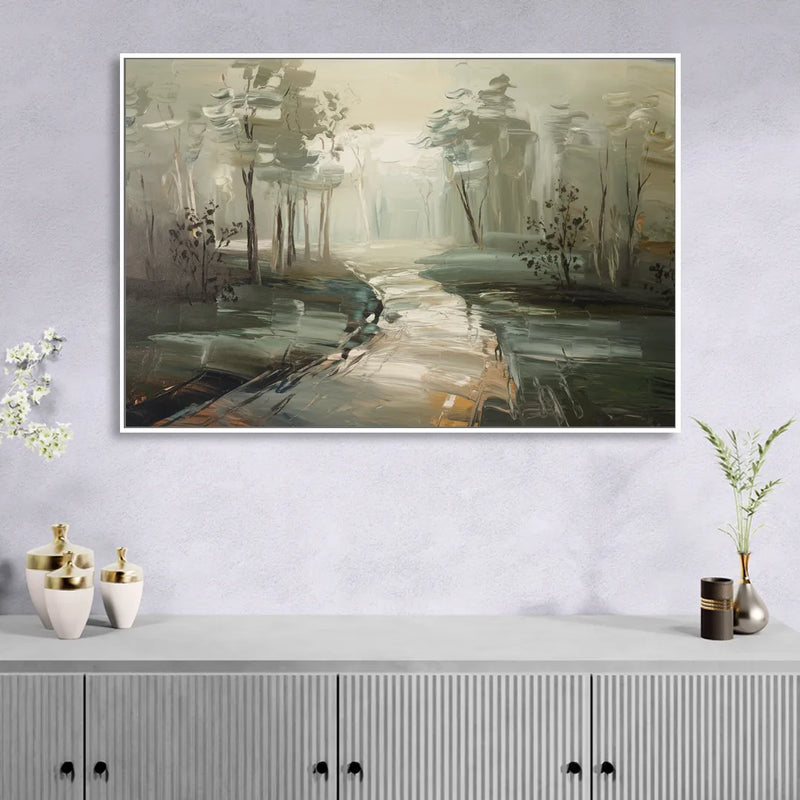 Salem Foggy Morning Sitting Room - White Canvas Wall Art