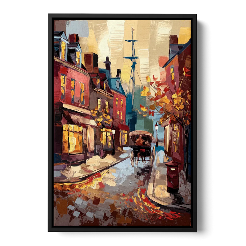 Salem New England Streets Front - Black Canvas Wall Art