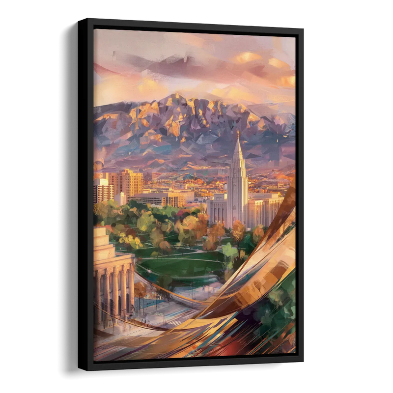 Salt Lake City Downtown View Side - Black Canvas Wall Art