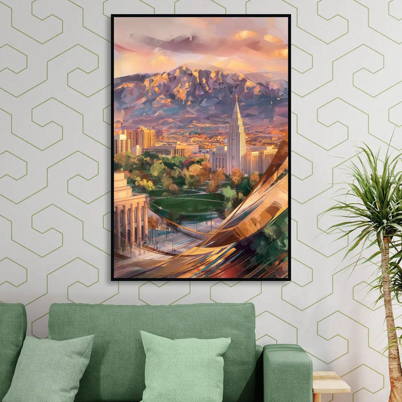 Salt Lake City Downtown View Living Room - Black Canvas Wall Art
