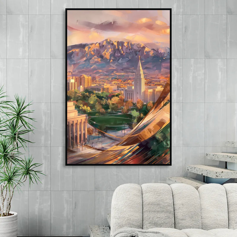 Salt Lake City Downtown View Sitting Room - Black Canvas Wall Art