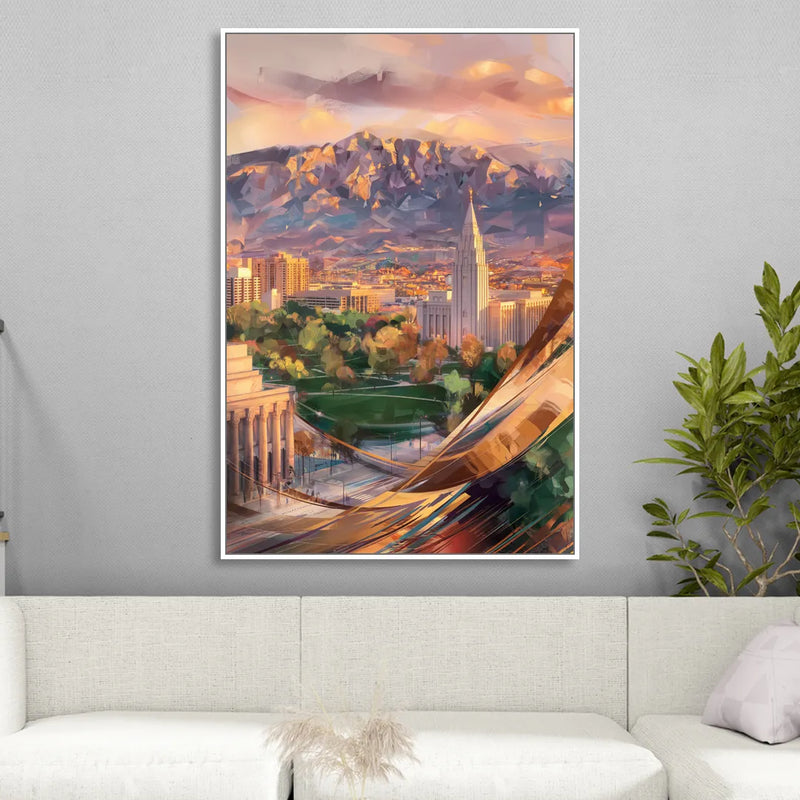 Salt Lake City Downtown View Sitting Room - White Canvas Wall Art