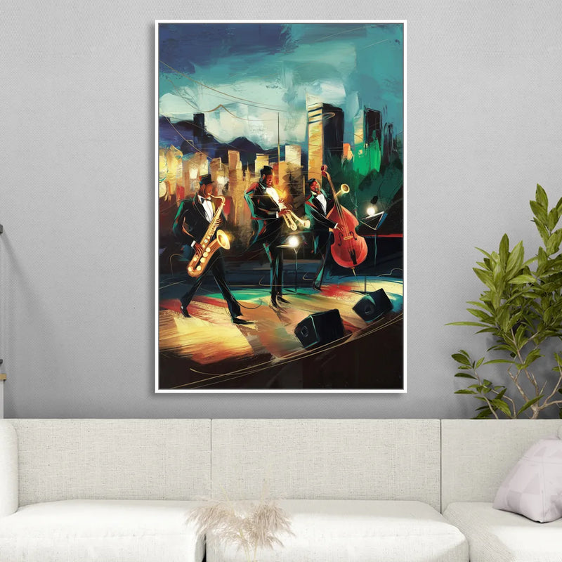 Salt Lake City Jazz Tribute Living Room - White Canvas Wall Art