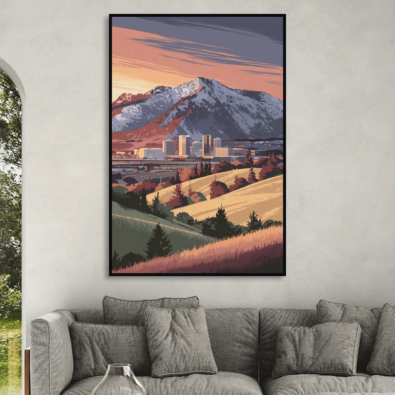 Salt Lake City Mountainscape Sitting Room - Black Canvas Wall Art