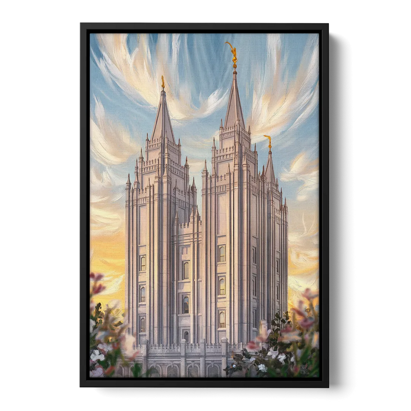 Salt Lake City Temple Square Front - Black Canvas Wall Art