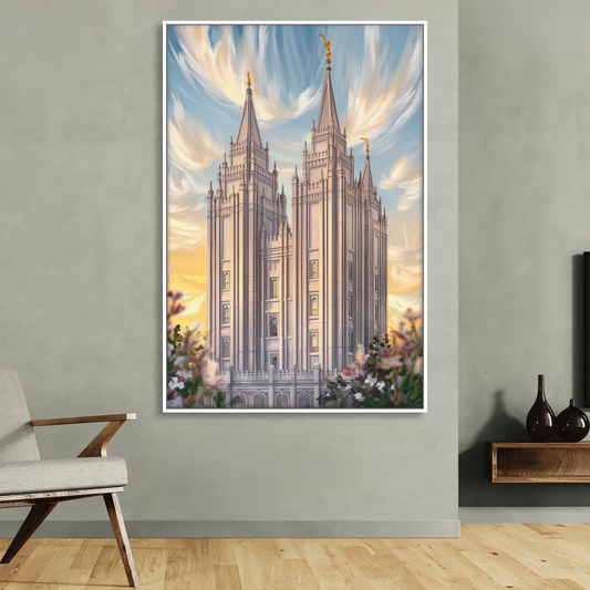 Salt Lake City Temple Square Living Room - White Canvas Wall Art